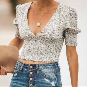 Vici Ditzy Daisy Smocked Top (Small)